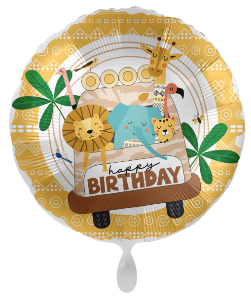 Folienballon - Happy Birthday, Safari gelb - ø 43cm